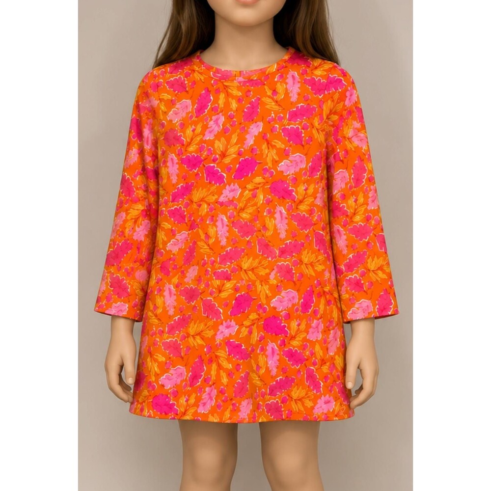 Lilly Pulitzer Girls Size 5 Orange Pink Floral 3/4 Sleeve Cotton Stretch Dress